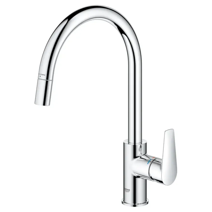 Grohe Keukenmengkraan Start Edge Hoge Uitloop Uittrekbare Mousseur Chroom