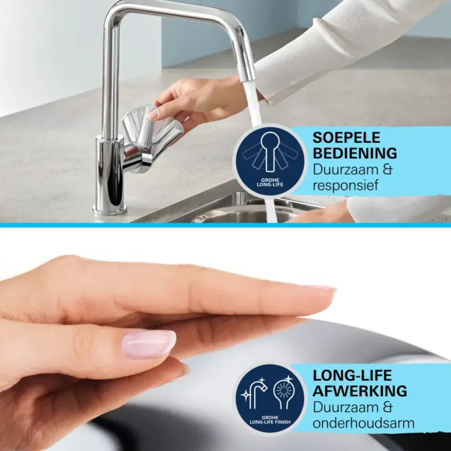 Grohe Keukenmengkraan Start Edge Hoge Uitloop Uittrekbare Mousseur Chroom