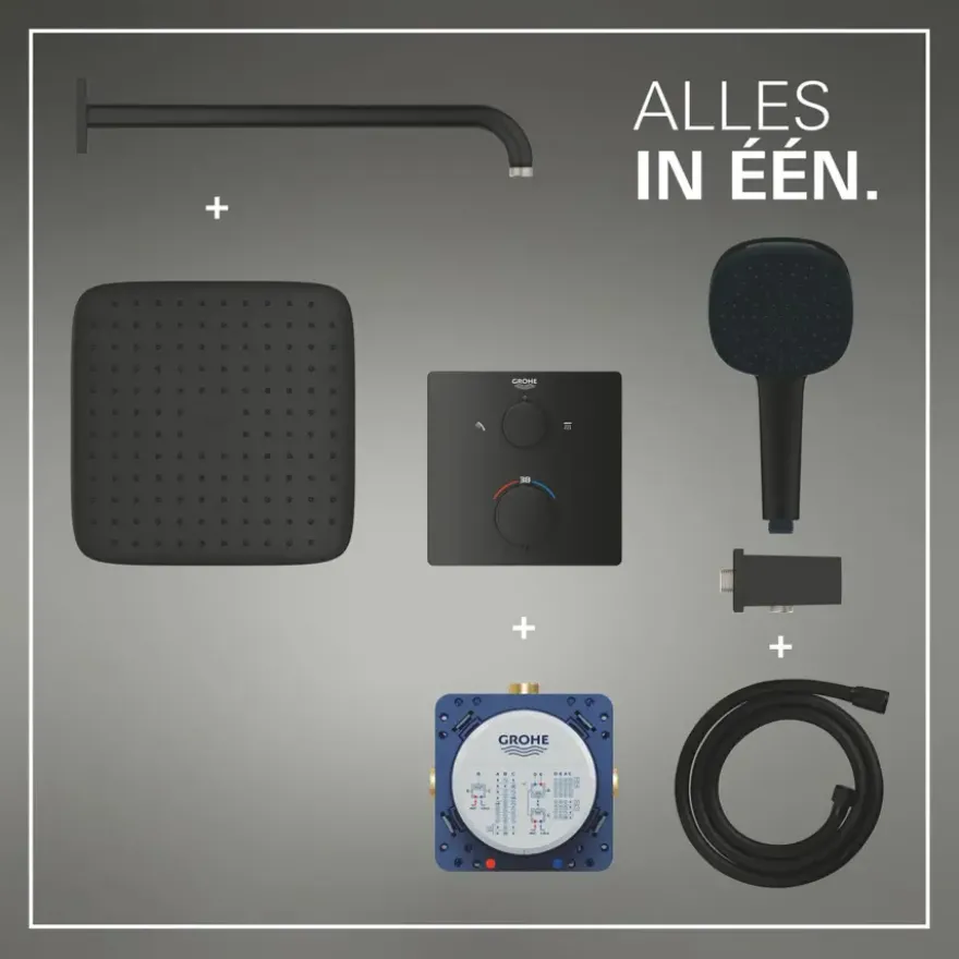 Grohe Precision Thermostat Perfect inbouw douchesysteem met Vitalio Comfort 250 hoofddouche vierkant Mat Zwart
