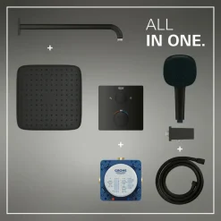 Grohe Precision Thermostat Perfect inbouw douchesysteem met Vitalio Comfort 250 hoofddouche vierkant Mat Zwart