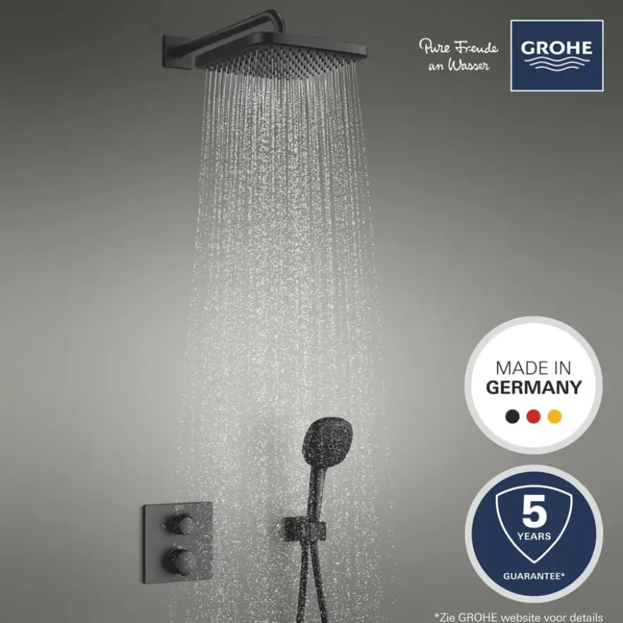 Grohe Precision Thermostat Perfect inbouw douchesysteem met Vitalio Comfort 250 hoofddouche vierkant Mat Zwart