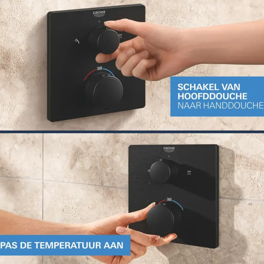 Grohe Precision Thermostat Perfect inbouw douchesysteem met Vitalio Comfort 250 hoofddouche vierkant Mat Zwart