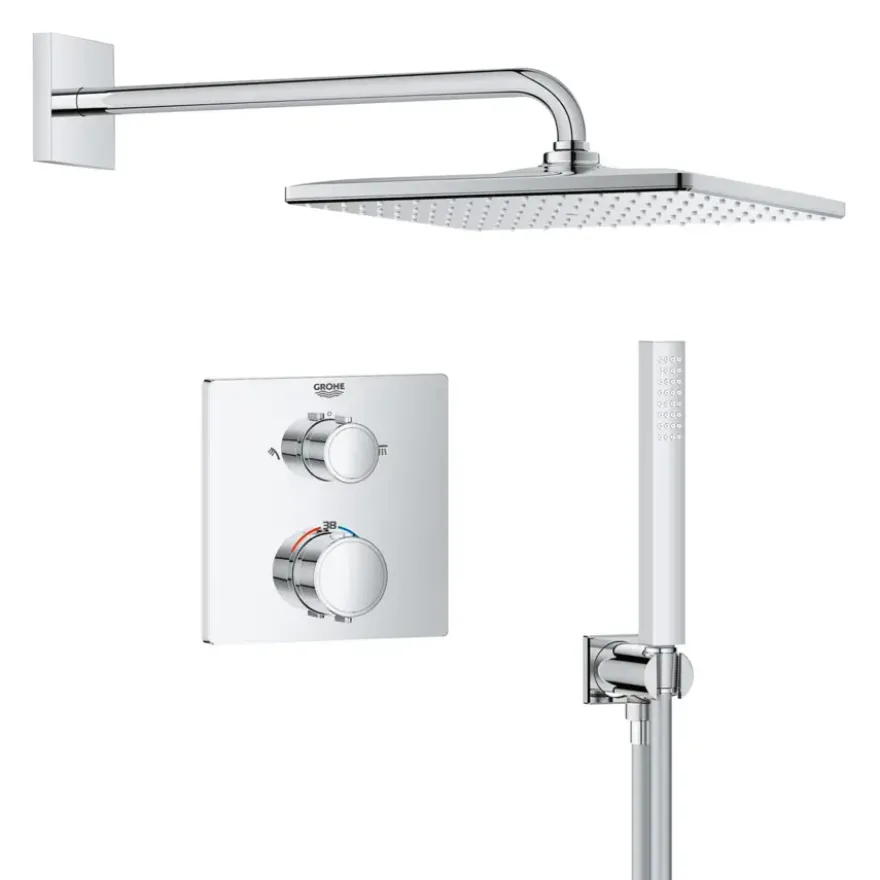 Grohe Precision Thermostat Perfect inbouw douchesysteem met Vitalio Rain Mono 310 hoofddouche vierkant Chroom