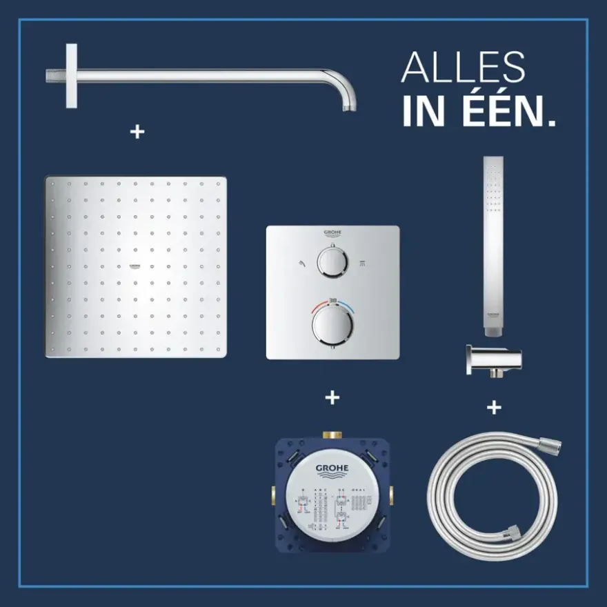 Grohe Precision Thermostat Perfect inbouw douchesysteem met Vitalio Rain Mono 310 hoofddouche vierkant Chroom