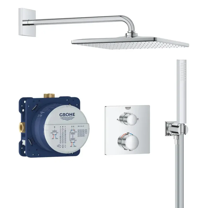 Grohe Precision Thermostat Perfect inbouw douchesysteem met Vitalio Rain Mono 310 hoofddouche vierkant Chroom