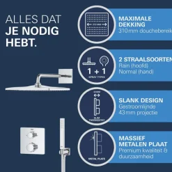 Grohe Precision Thermostat Perfect inbouw douchesysteem met Vitalio Rain Mono 310 hoofddouche vierkant Chroom
