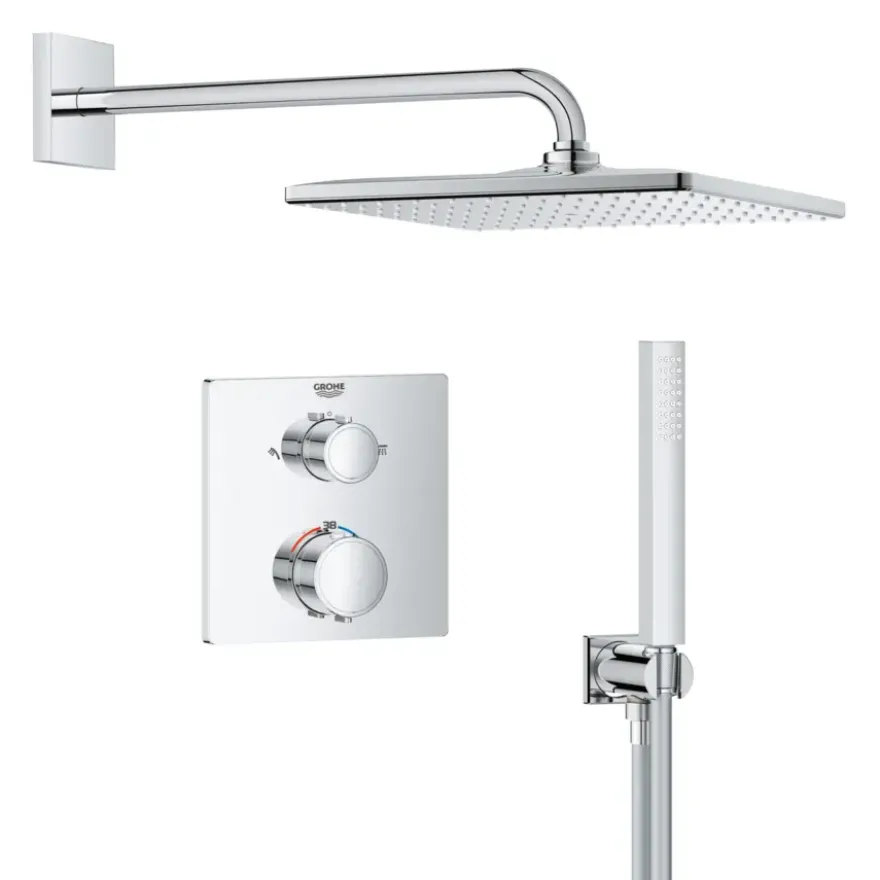 Grohe Precision Thermostat Perfect inbouw douchesysteem met Vitalio Rain Mono 310 hoofddouche vierkant Chroom