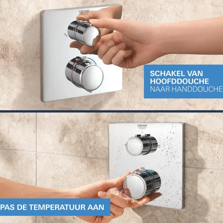 Grohe Precision Thermostat Perfect inbouw douchesysteem met Vitalio Rain Mono 310 hoofddouche vierkant Chroom