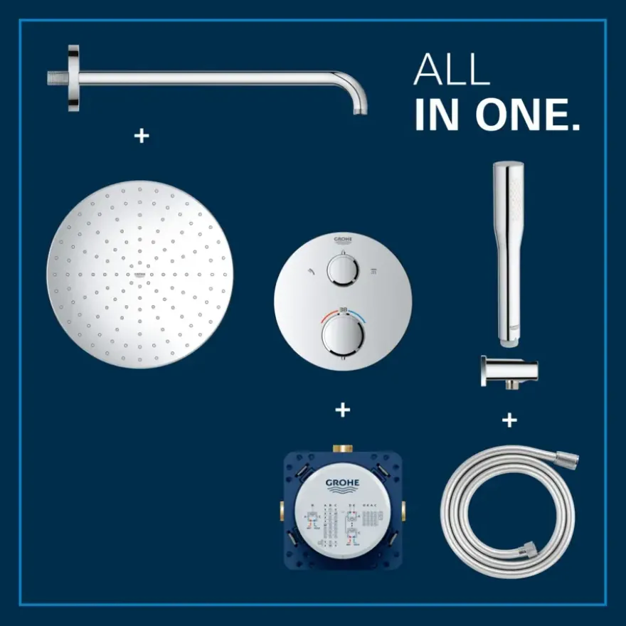 Grohe Precision Thermostat Perfect inbouw douchesysteem met Vitalio Rain Mono 310 hoofddouche rond Chroom