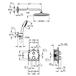 Grohe Precision Thermostat Perfect inbouw douchesysteem met Vitalio Comfort 250 hoofddouche rond Chroom