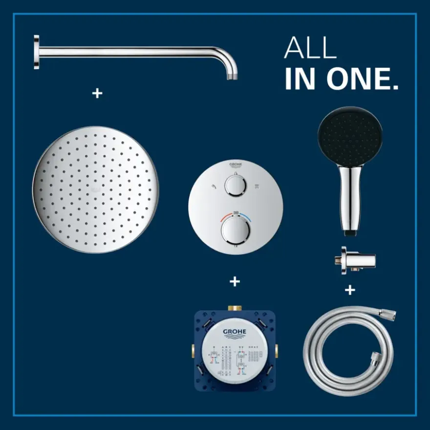 Grohe Precision Thermostat Perfect inbouw douchesysteem met Vitalio Comfort 250 hoofddouche rond Chroom