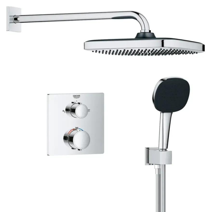 Grohe Precision Thermostat Perfect inbouw douchesysteem met Vitalio Comfort 250 hoofddouche vierkant Chroom