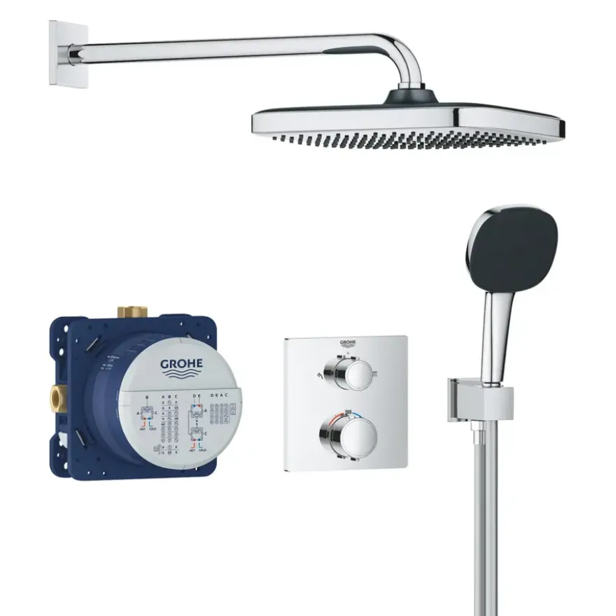 Grohe Precision Thermostat Perfect inbouw douchesysteem met Vitalio Comfort 250 hoofddouche vierkant Chroom