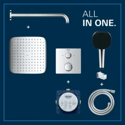 Grohe Precision Thermostat Perfect inbouw douchesysteem met Vitalio Comfort 250 hoofddouche vierkant Chroom
