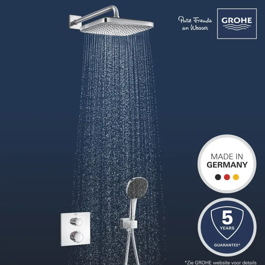 Grohe Precision Thermostat Perfect inbouw douchesysteem met Vitalio Comfort 250 hoofddouche vierkant Chroom