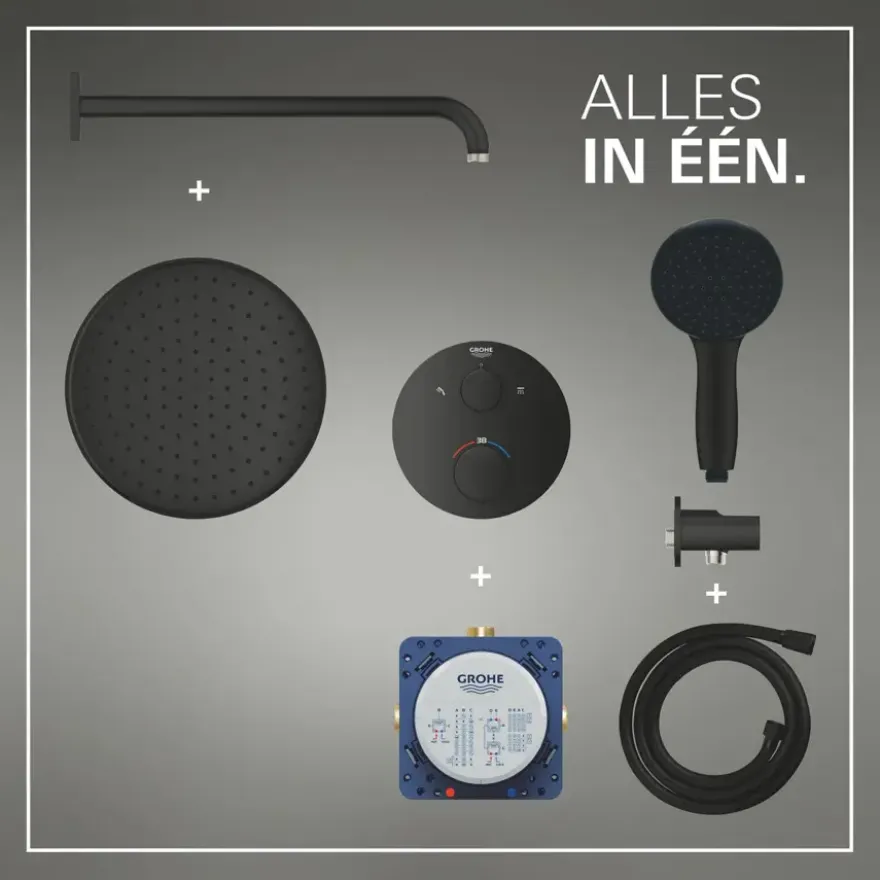Grohe Precision Thermostat Perfect inbouw douchesysteem met Vitalio Comfort 250 hoofddouche rond Mat Zwart