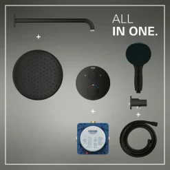 Grohe Precision Thermostat Perfect inbouw douchesysteem met Vitalio Comfort 250 hoofddouche rond Mat Zwart
