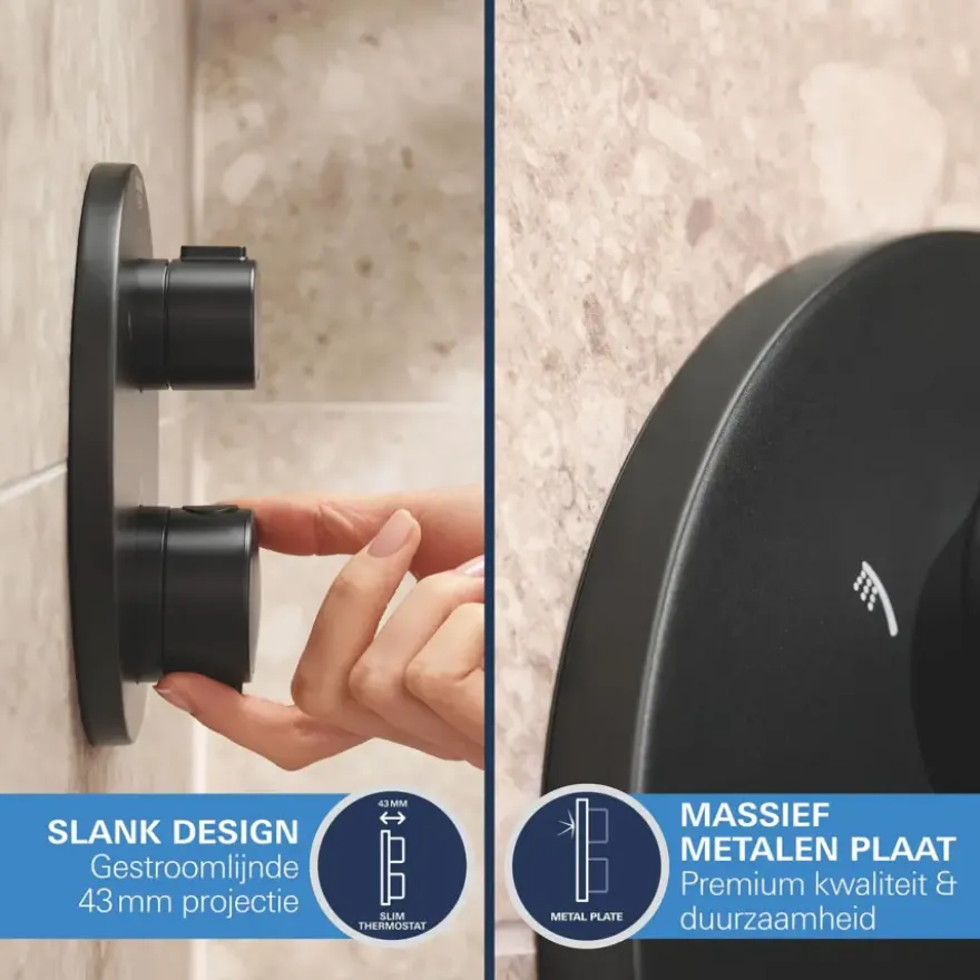 Grohe Precision Thermostat Perfect inbouw douchesysteem met Vitalio Comfort 250 hoofddouche rond Mat Zwart