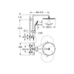 Grohe regendoucheset Euphoria XXL 310 met handdouche en thermostaatkraan koper