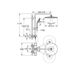 Grohe regendoucheset Quickfix Vitalio Joy XXL - hoofddouche 31 cm - met handdouche en thermostaatkraan 3 standen chroom - hartafstand kraan 15 cm