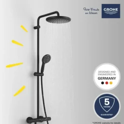 Grohe regendoucheset Quickfix Vitalio Start met handdouche 2 standen zwart - hartafstand kraan 15 cm