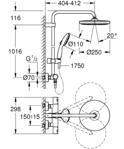 Grohe regendoucheset Quickfix Vitalio Start met handdouche 2 standen zwart - hartafstand kraan 15 cm