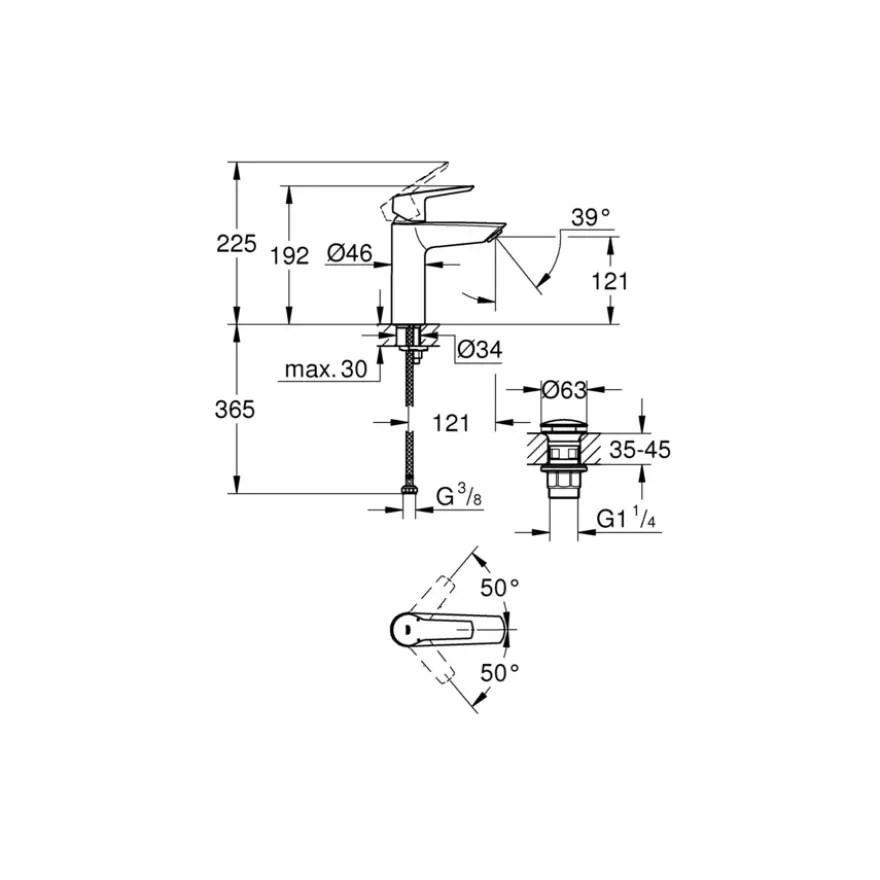 Grohe Start Wastafelmengkraan M-Size Push Open