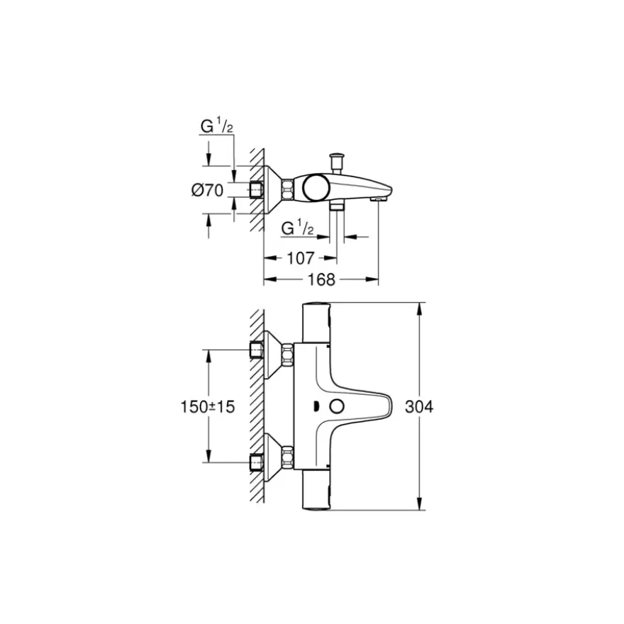 Grohe thermostatische badkraan Precision Start - chroom 15 cm