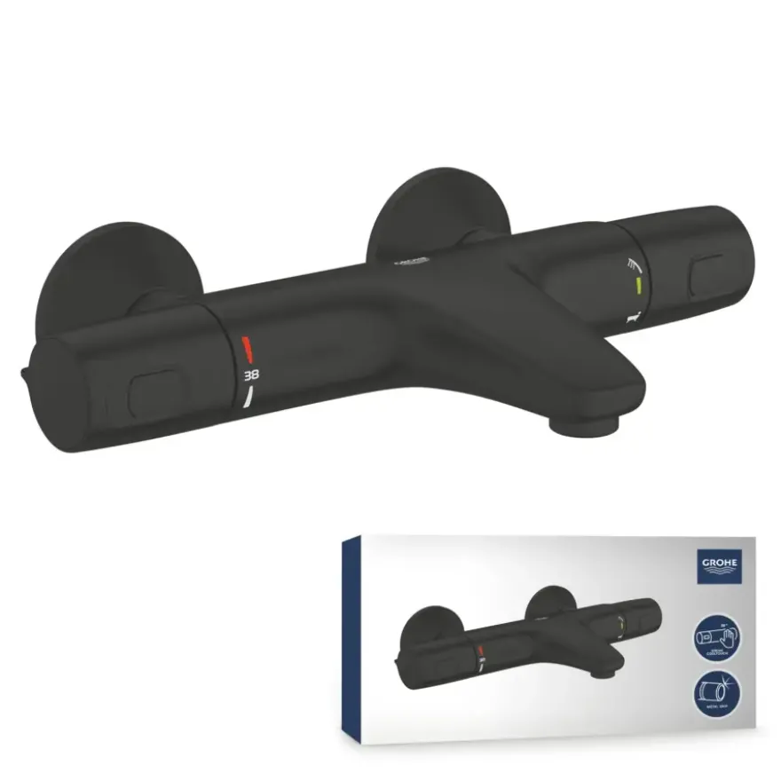Grohe Thermostatische Badkraan Precision Trend met omstel 15cm Mat Zwart