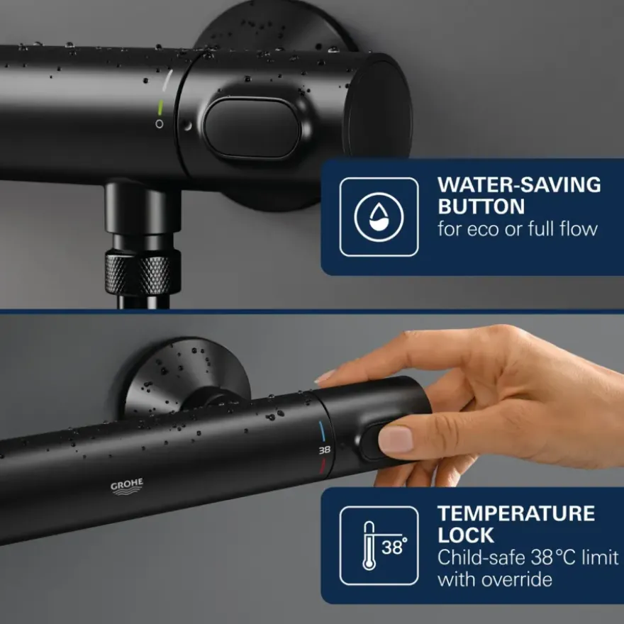 GROHE thermostatische douchekraan Precision Flow mat zwart 15 cm