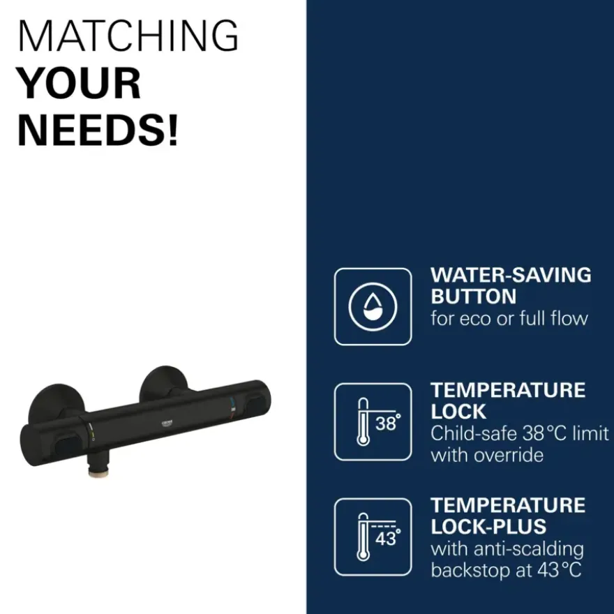 GROHE thermostatische douchekraan Precision Flow mat zwart 15 cm