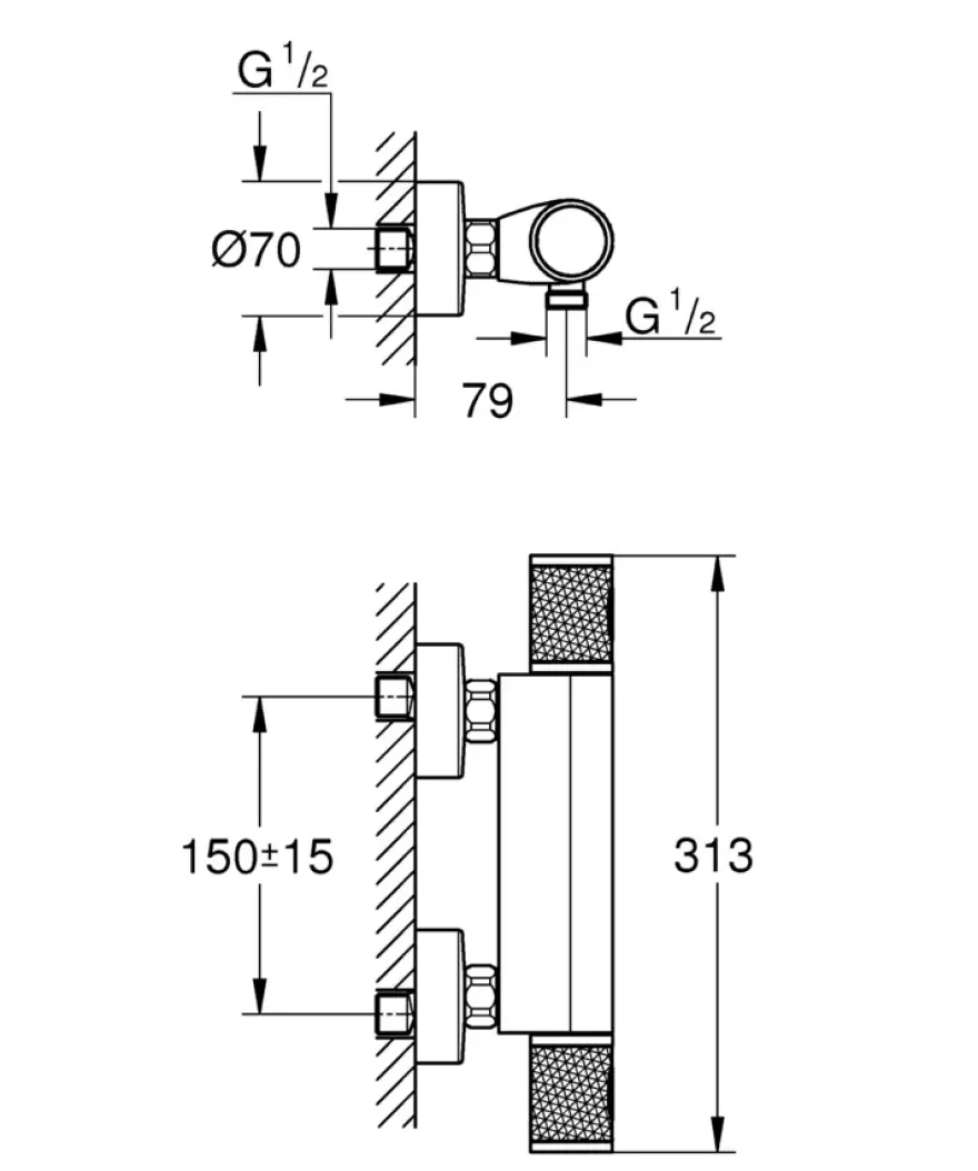 GROHE thermostatische douchekraan Precision Feel mat zwart 15 cm
