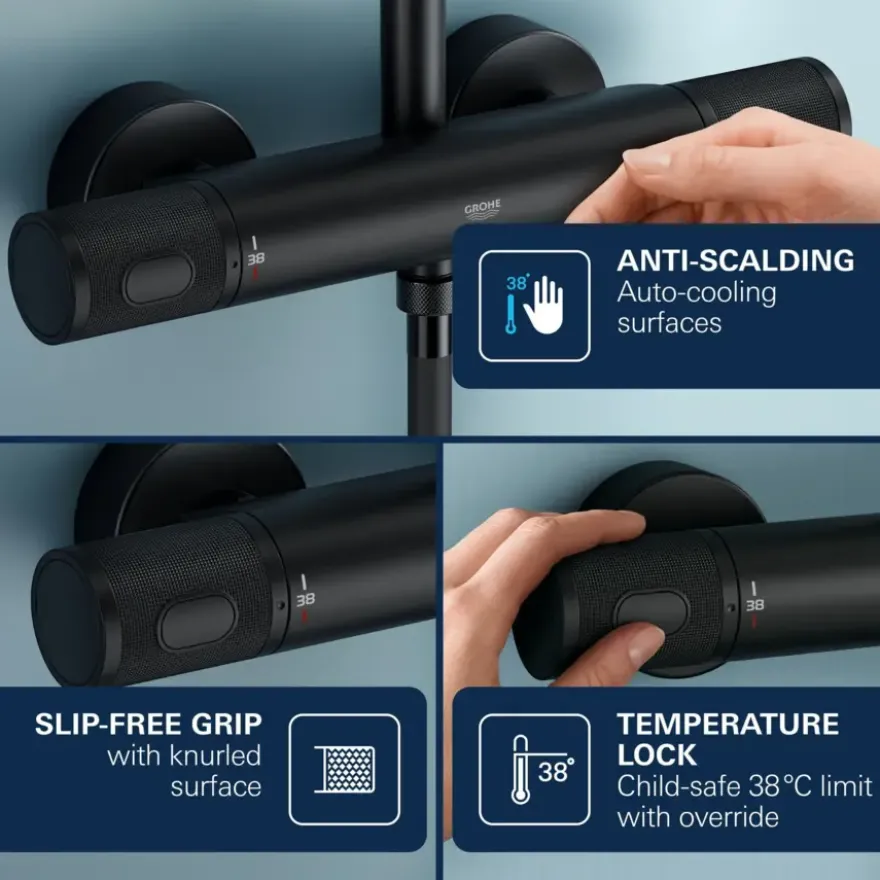 GROHE thermostatische douchekraan Precision Feel mat zwart 15 cm