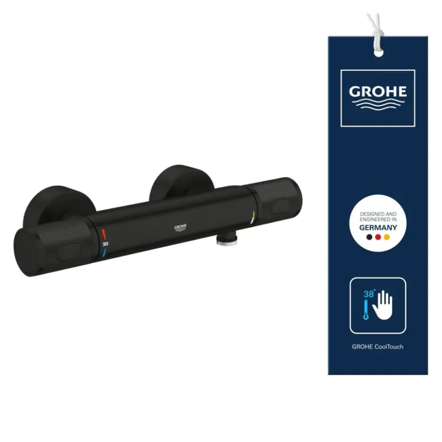 GROHE thermostatische douchekraan Precision Feel mat zwart 15 cm