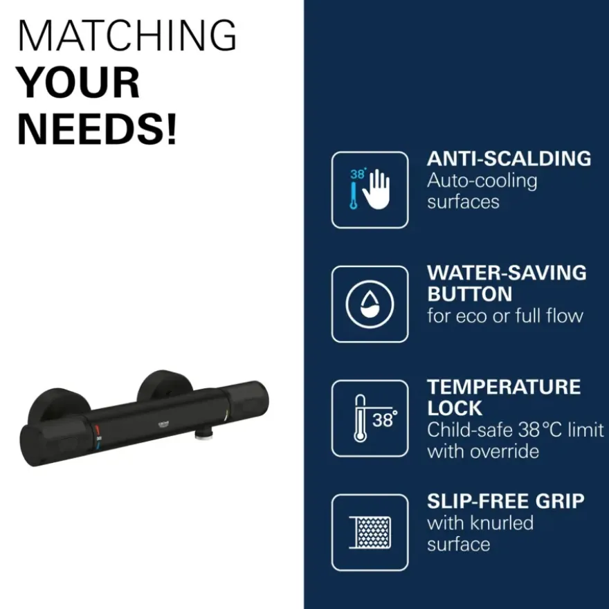 GROHE thermostatische douchekraan Precision Feel mat zwart 15 cm