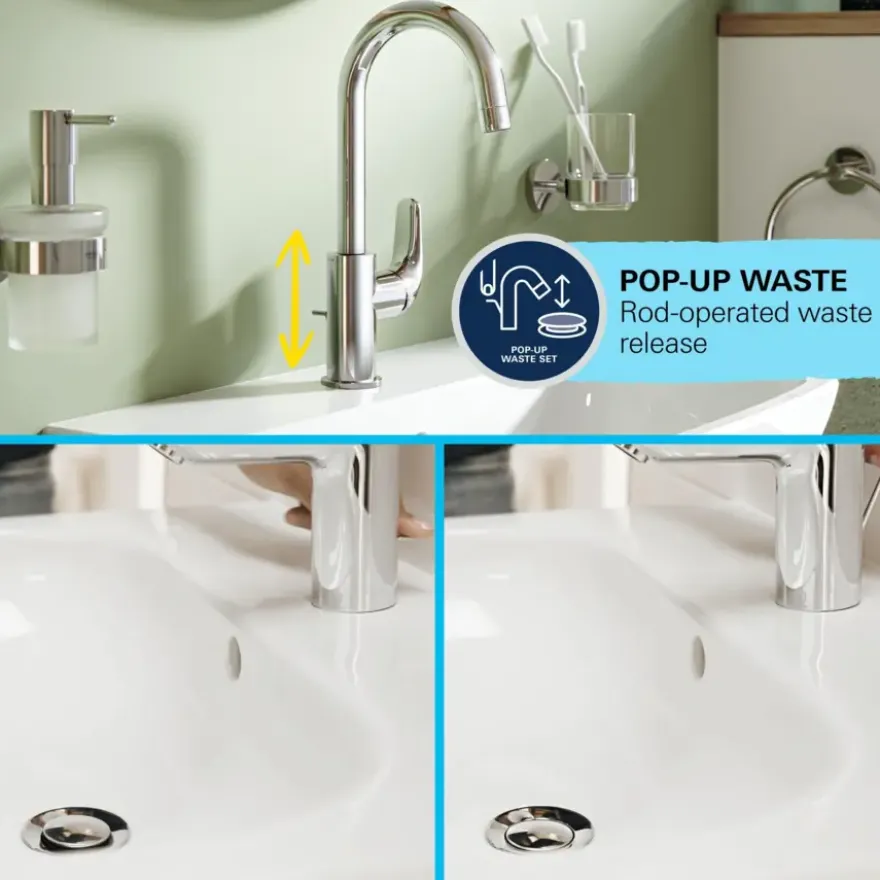 Grohe Wastafelmengkraan Swift L-size met Waste Chroom