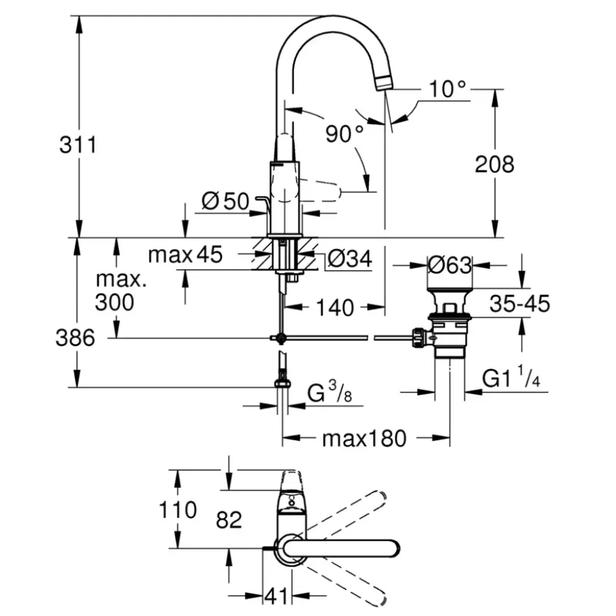 Grohe Wastafelmengkraan Swift L-size met Waste Chroom
