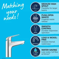 Grohe Wastafelmengkraan Swift M-size Push Open Chroom