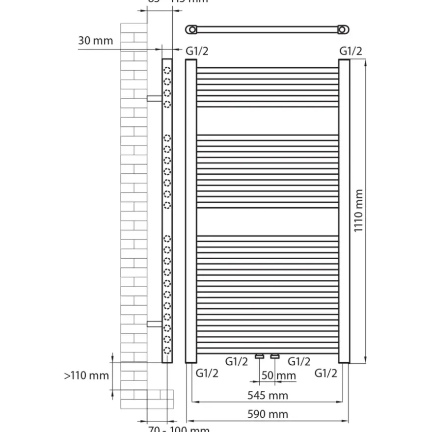 Haceka design radiator Gobi zwart 6-punts 111 x 59 cm
