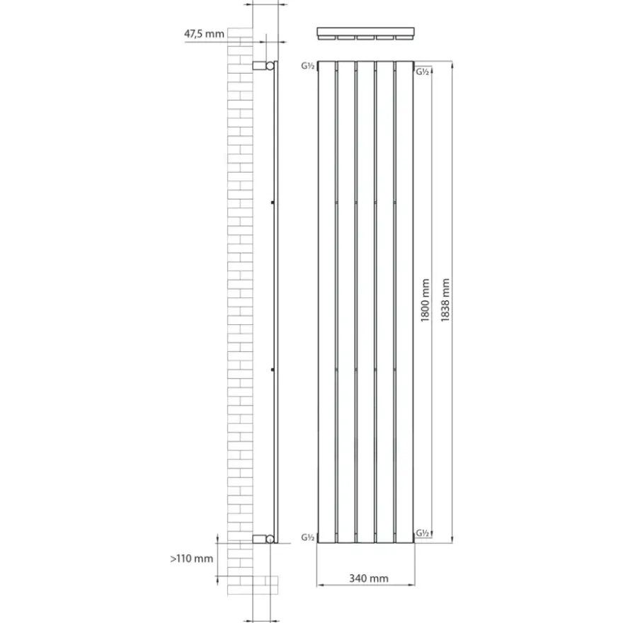 Haceka designradiator Negev wit 1838 mm x 340 mm
