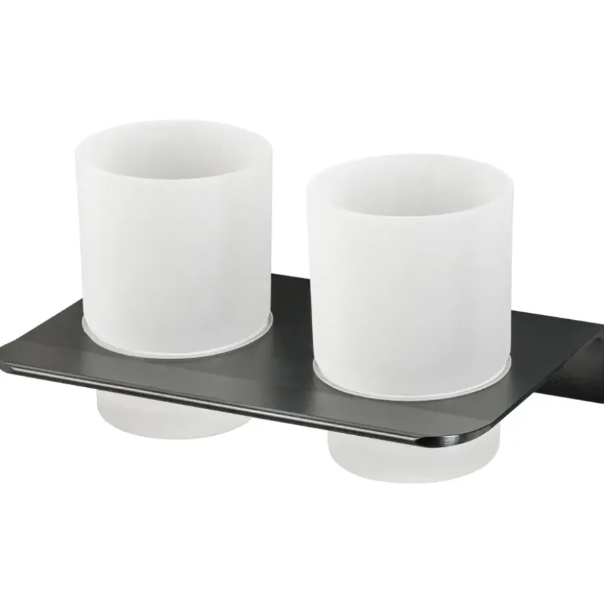 Haceka dubbele tandenborstelhouder beker Redefine aluminium mat zwart