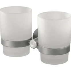 Haceka Kosmos dubbele tandenborstelhouder beker glas RVS