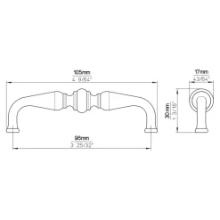 Handgreep Dian messing antiek 96mm