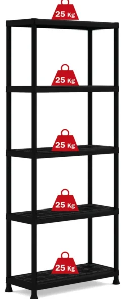 Handson stellingkast kunststof zwart 5 legborden 25 kg/legbord 176x75x32 cm