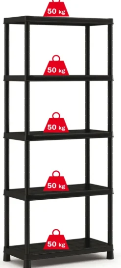 Handson stellingkast kunststof zwart 5 legborden 50 kg/legbord 187x80x40 cm