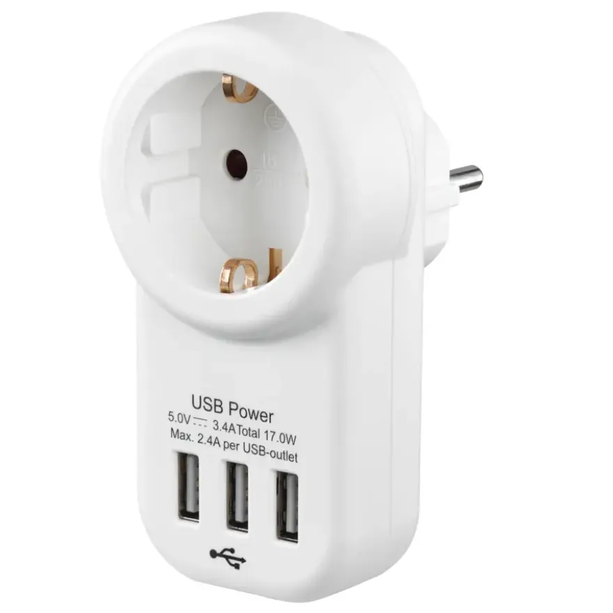 Handson Doorvoerstekker RA Wit Incl. 3 USB-aansluitingen