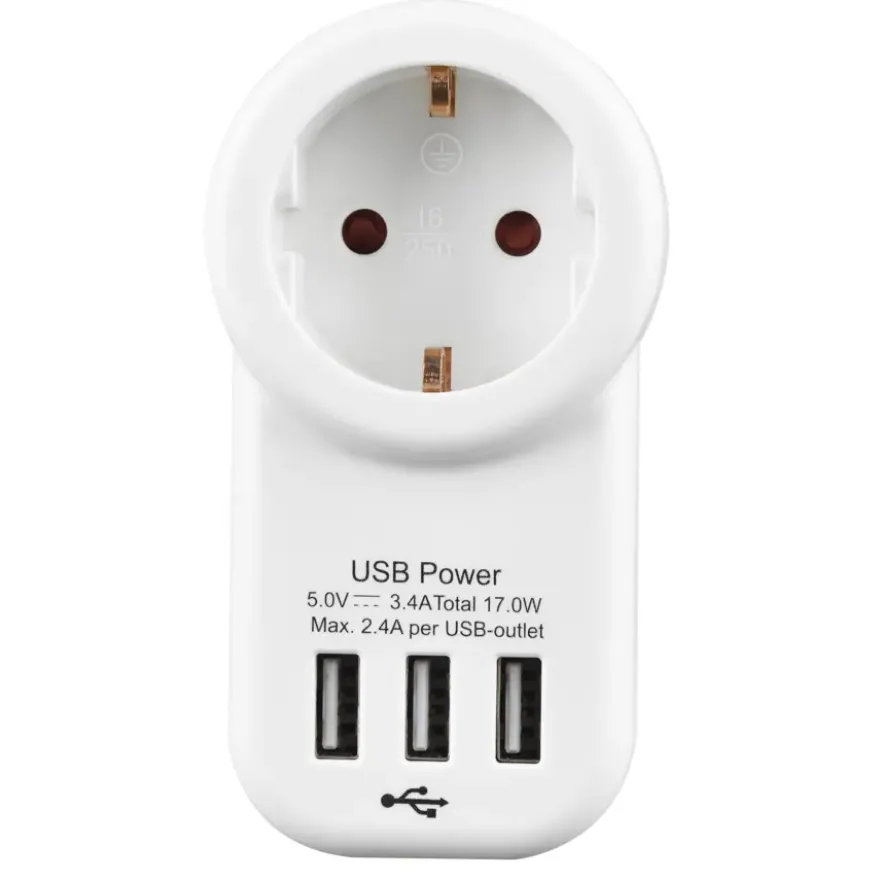 Handson Doorvoerstekker RA Wit Incl. 3 USB-aansluitingen