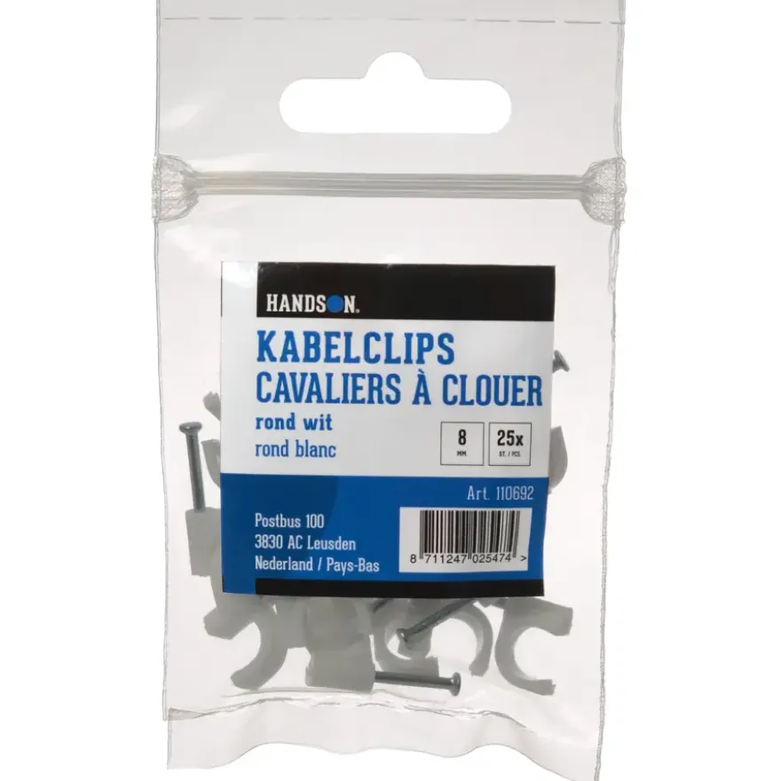 Handson Kabelclip Rond Wit 8 mm 25 Stuks