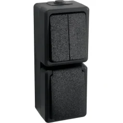 Handson opbouw combinatie stopcontact/serie schakelaar spatwaterdicht zwart