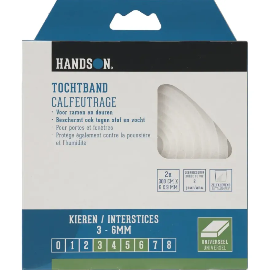 Handson tochtband PU-schuim 6x9 mm 3 meter wit 2 stuks